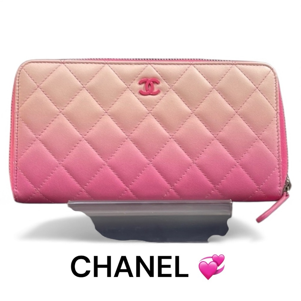 RARE Chanel pink Ombre quilted lambskin long zippered wallet a/ pink cc ! - Picture 17 of 17